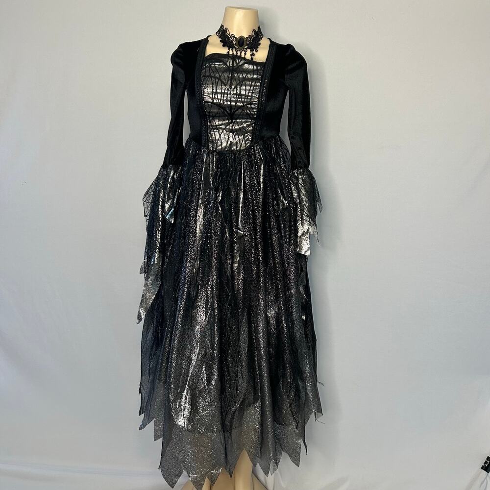 Spirit Black Gothic Witch Halloween Costume Dress Women’s XL Long Sparkle Gown